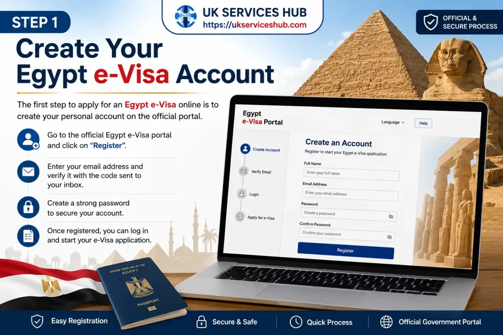 Step 1 create an Egypt e-Visa account online