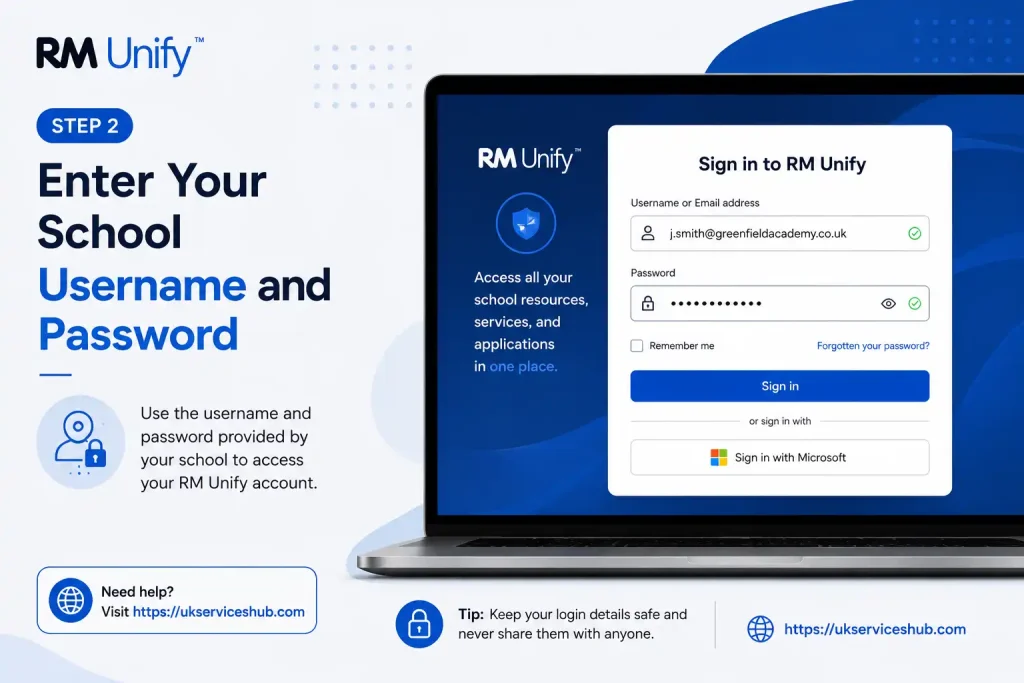 Step 2 enter your school username and password to sign in to RM Unify