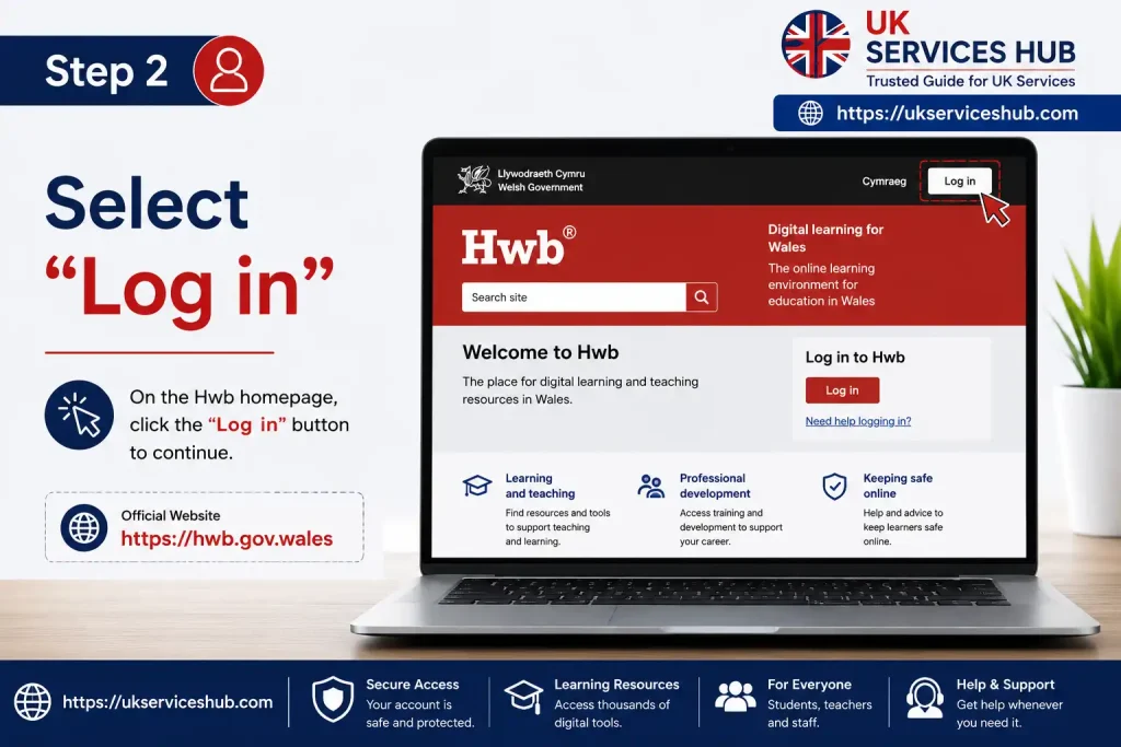Step 2 select Log in button on the Hwb website