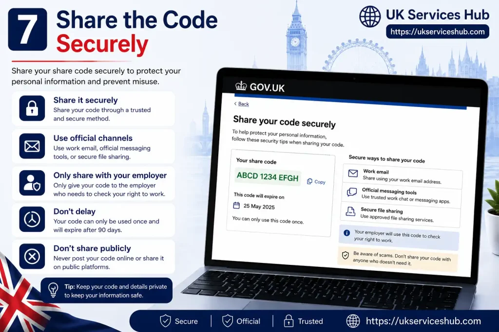 Share your UK right to work code securely with your employer using trusted and official channels