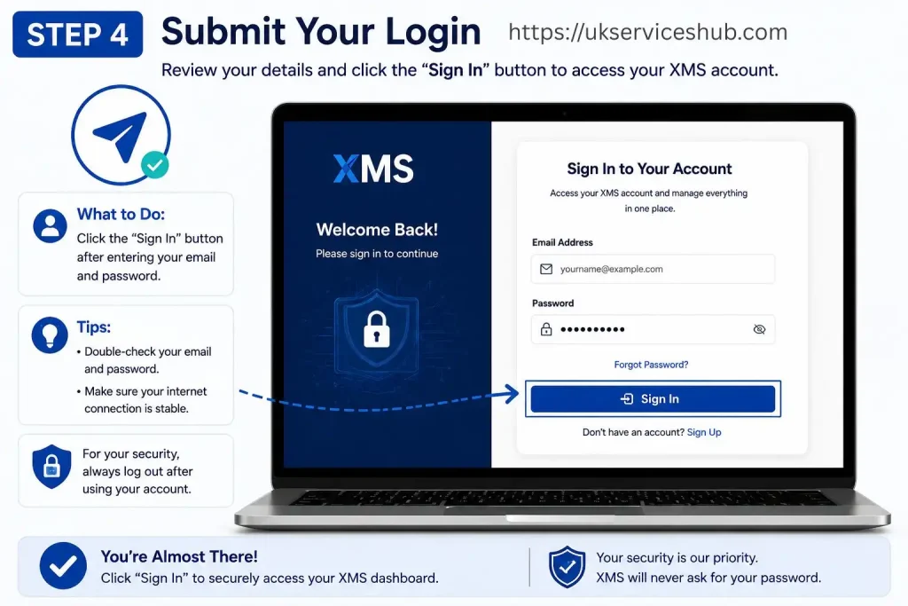 Step 4 submit your login details on the XMS portal