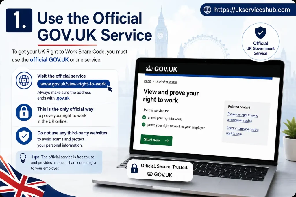 Official GOV.UK service for getting a UK Right to Work Share Code