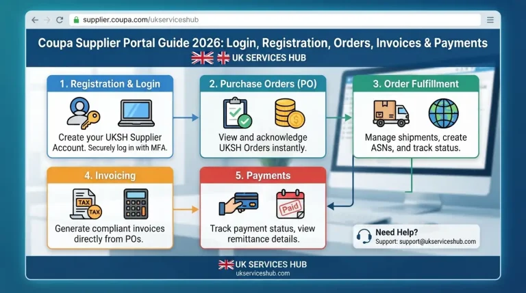 "Coupa Supplier Portal UK Services Hub (UKSH) Guide 2026 Infographic"