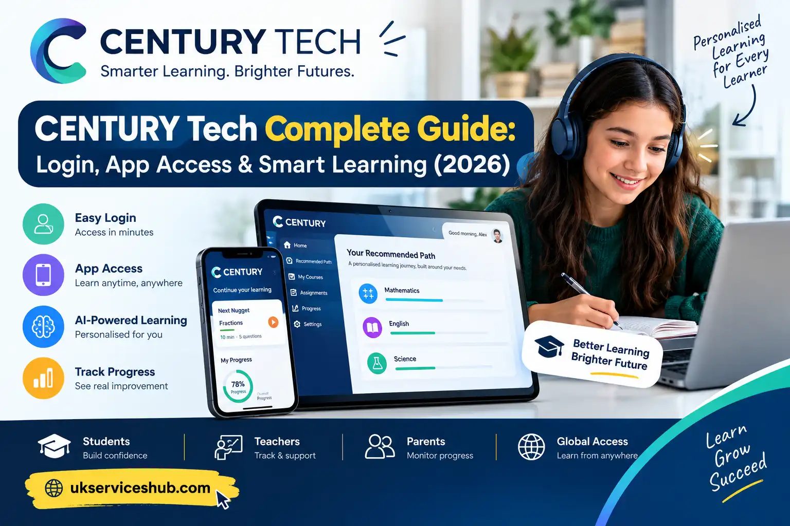 CENTURY Tech complete guide login app access smart learning 2026 dashboard and student using AI learning platform