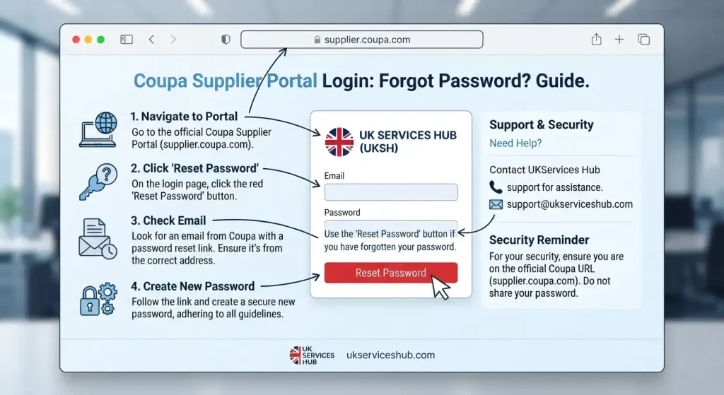 "Coupa Supplier Portal UK Services Hub (UKSH) Forgot Password? Guide for ukserviceshub.com."